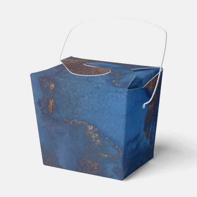 Vivid Shimmering Navy Blue and Copper Ink Splash Favor Box (Front Side)