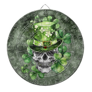 Vivid Skull with Green Hat Illustration Dartboard