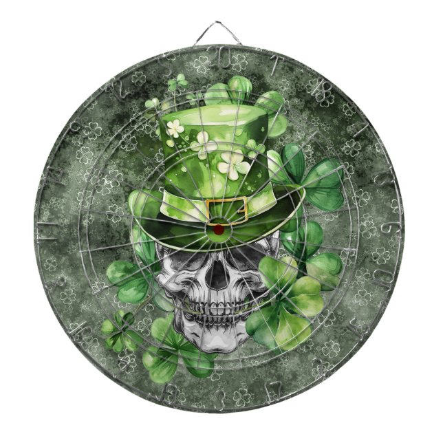 Vivid Skull with Green Hat Illustration Dartboard (Front)