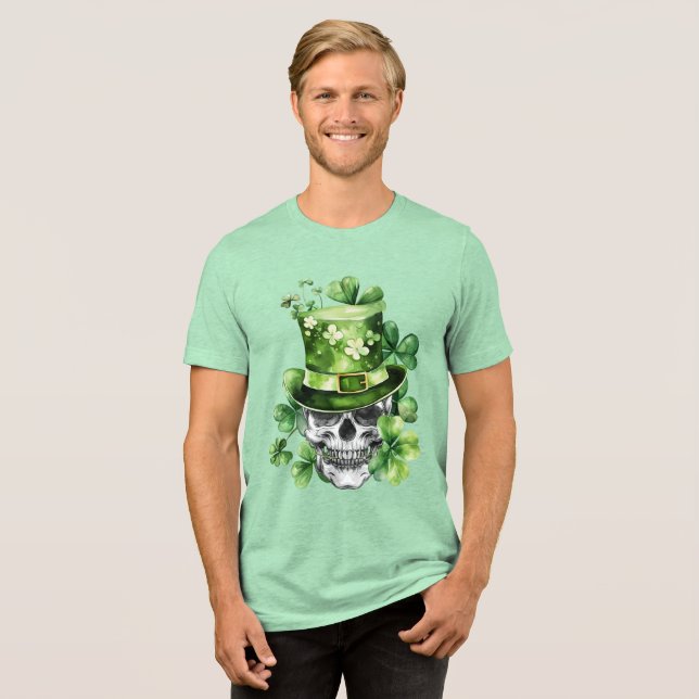 Vivid Skull with Green Hat Illustration Tri-Blend Shirt (Front Full)