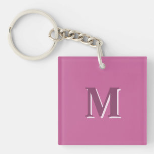 vivid solid pink monogram  keychain