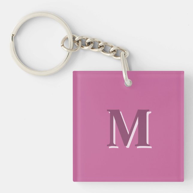 vivid solid pink monogram  keychain (Front)