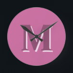 vivid solid pink monogram, round clock<br><div class="desc">vivid solid pink monogram, Round Clock.
Hex colour code #CB649C</div>