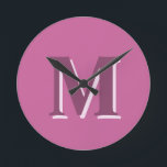 vivid solid pink monogram, round clock<br><div class="desc">vivid solid pink monogram, Round Clock.
Hex colour code #CB649C</div>