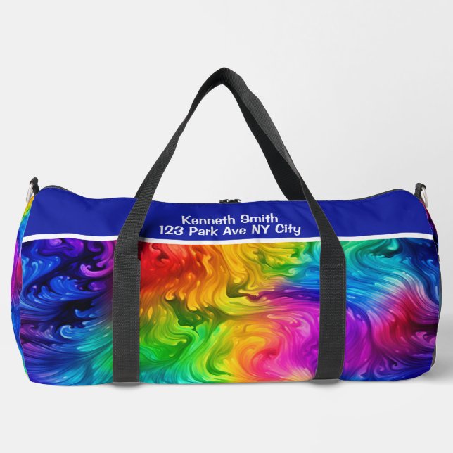 Vivid Spectrum Swirl Monogram Personalized Travel  Duffle Bag (Front)