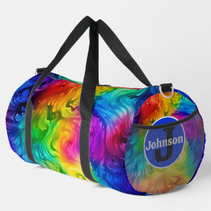 Vivid Spectrum Swirl Monogram Personalized Travel Duffle Bag