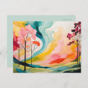 Vivid Springtime Abstract Watercolor Postcard