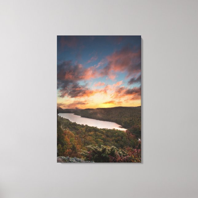 Vivid Sunrise Over Lake Of The Clouds In Autumn Canvas Print (Front)