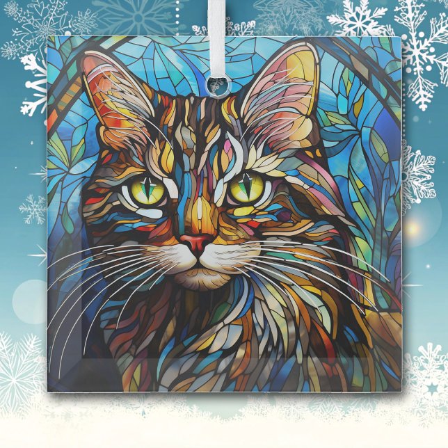 Vivid Tabby Cat Stained Glass Ornament (Creator Uploaded)