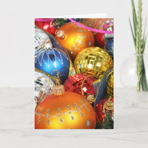 Vivid tableau d'ornements, une carte de Noël