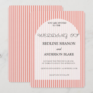 Vivid Tangerine   Blush Striped Elegant Wedding Invitation
