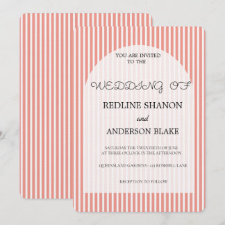 Vivid Tangerine   Blush Striped Elegant Wedding Invitation