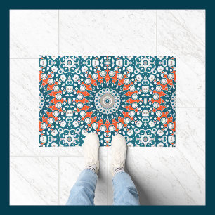 Vivid Teal and Coral Mandala Doormat