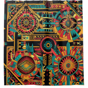 Vivid Teal "Aztec Dream" Chic Bathroom Shower Curt