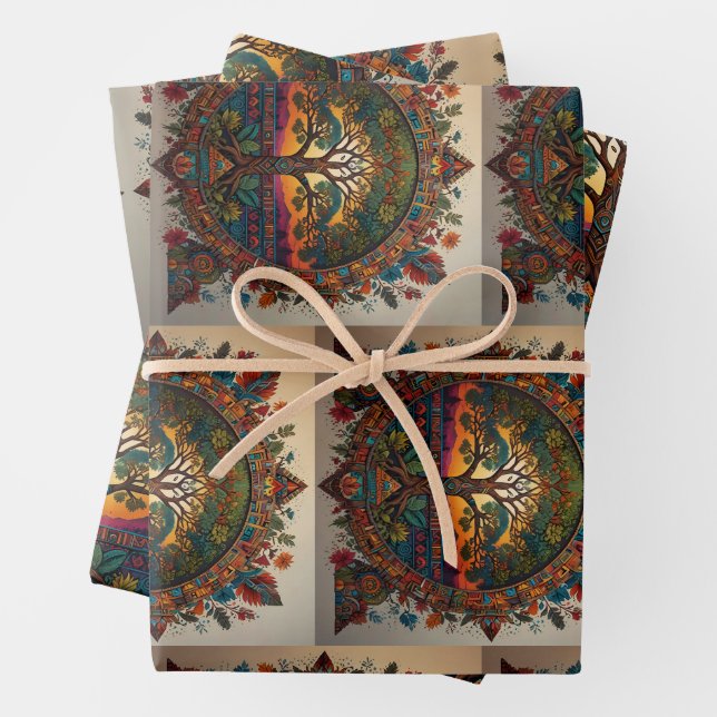 Vivid Tree of Life – Mystical Fusion  Wrapping Paper Sheet (In situ)