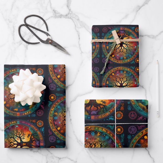 Vivid Tree of Life – Mystical Fusion  Wrapping Paper Sheet (Front)