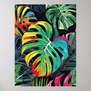 Vivid Tropics Monstera Leaves Artprint Poster