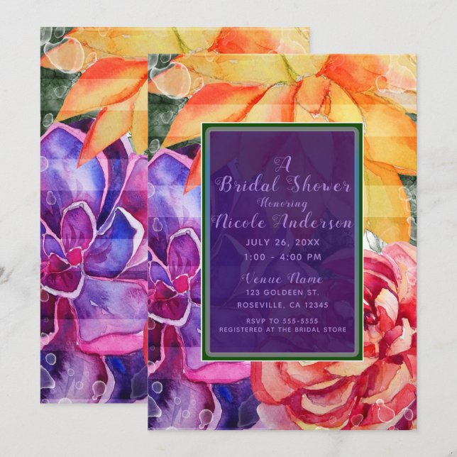 Vivid Vibrant Colourful Succulent Bridal Shower Invitation (Front/Back)