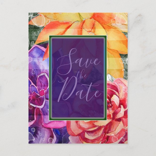 Vivid Vibrant Colourful Succulents Save the Date Announcement Postcard (Front)