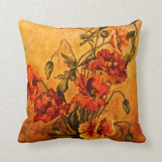 Vivid Victorian Oil Painting of Poppies Pillow