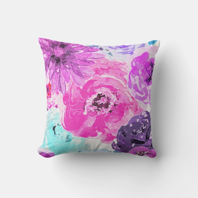 Vivid Violet Bold Floral Flowers Pink Purple Chic Throw Pillow (Front)