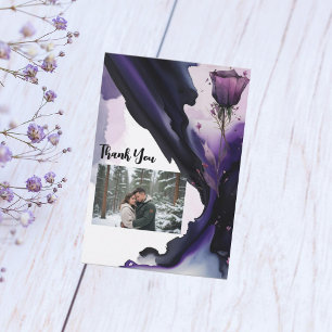 Vivid Violet Rose Wedding Thank You Card