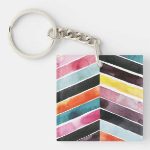 Vivid Watercolor Chevron I Keychain