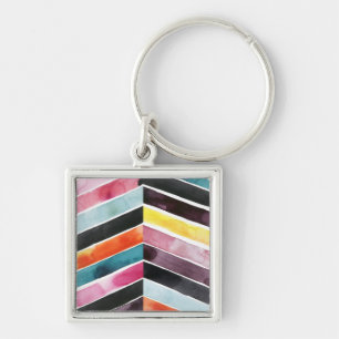 Vivid Watercolor Chevron I Keychain