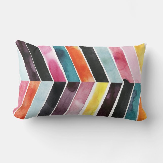 Vivid Watercolor Chevron I Lumbar Pillow (Front)