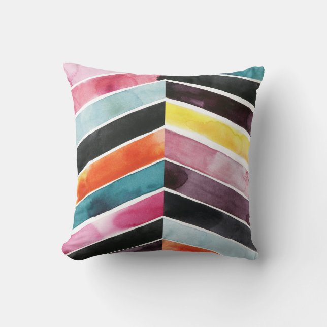Vivid Watercolor Chevron I Throw Pillow (Front)