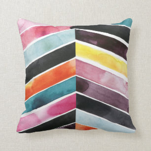 Vivid Watercolor Chevron I Throw Pillow