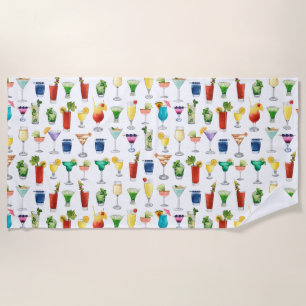 Vivid Watercolor Cocktail Pattern Tote Bag Beach Towel