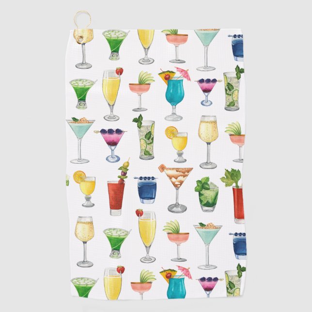 Vivid Watercolor Cocktail Pattern Tote Bag Golf Towel (Front)