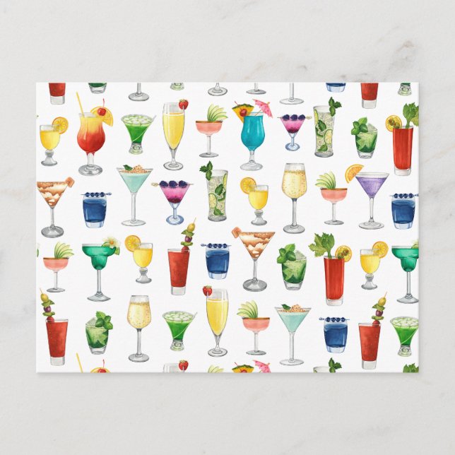 Vivid Watercolor Cocktail Pattern Tote Bag Holiday Postcard (Front)