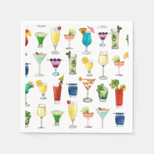 Vivid Watercolor Cocktail Pattern Tote Bag Napkin