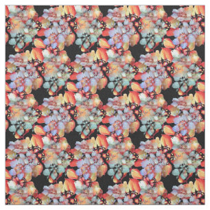 Vivid Watercolor Floral Fabric on Black