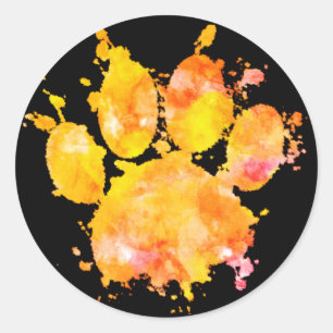 Vivid Watercolor Splash Dog Paw Print Classic Round Sticker