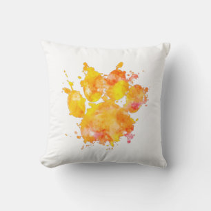 Vivid Watercolor Splash Dog Paw Print Throw Pillow