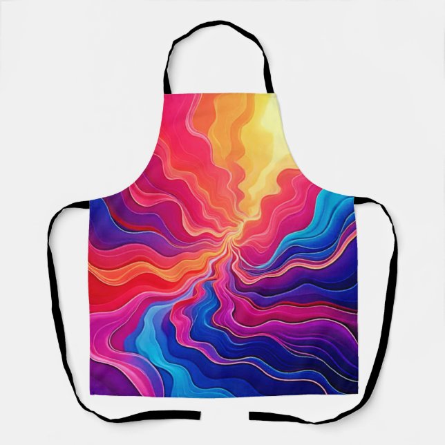 Vivid Waves: Abstract Neon Energy Flow Art Apron (Front)