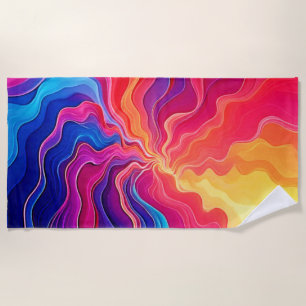Vivid Waves: Abstract Neon Energy Flow Art Beach Towel