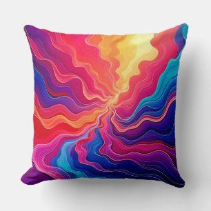 Vivid Waves: Abstract Neon Energy Flow Art Throw Pillow