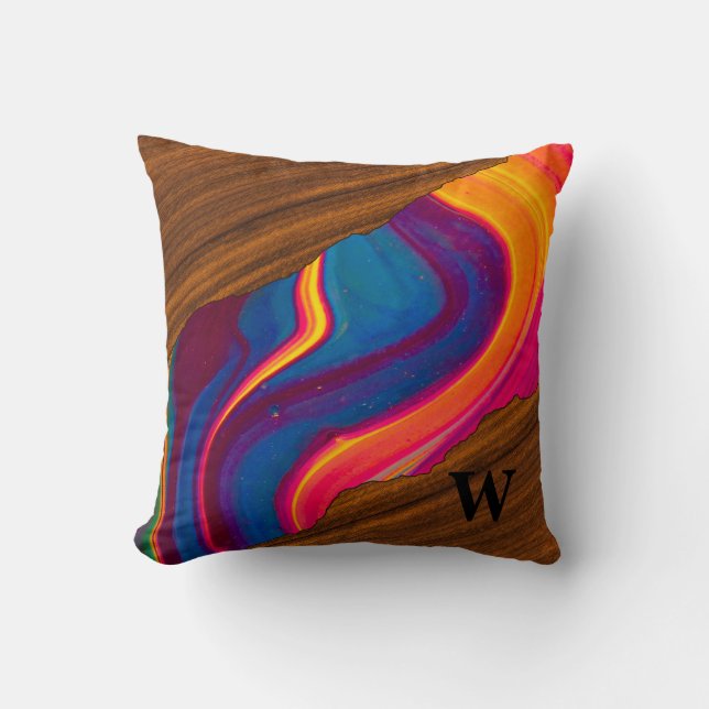 Vivid Wood Colourful River Throw Pillow (Front)
