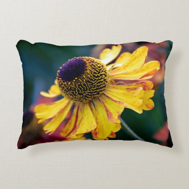 Vivid Yellow Helenium with Purple Centre Accent Pillow (Front)