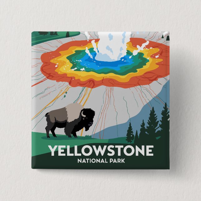 Vivid Yellowstone National Park 2 Inch Square Button (Front)