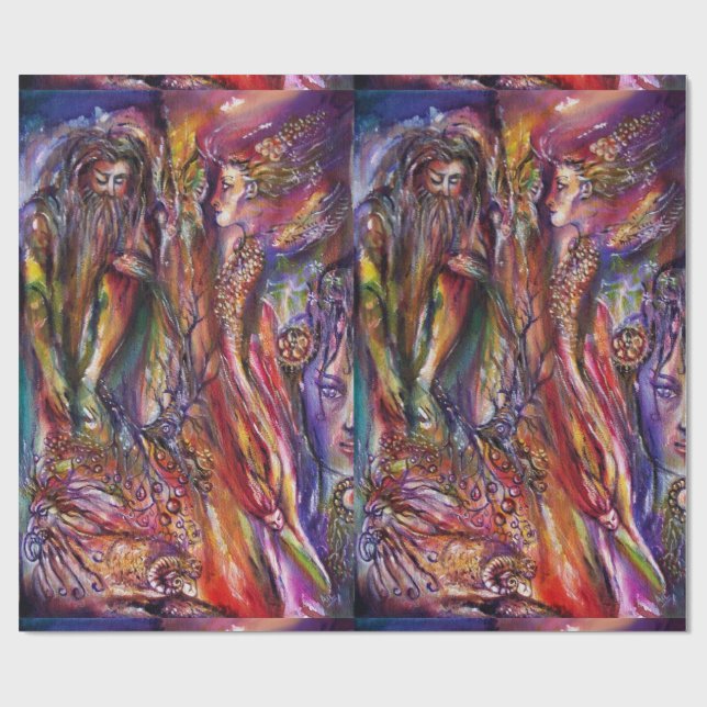 VIVIEN AND MERLIN Pink Purple Blue Fantasy Wrapping Paper (Flat)