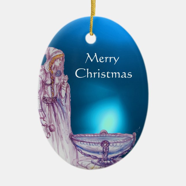 VIVIEN /LADY OF THE LAKE  Red Blue Gemstone Ceramic Ornament (Front)