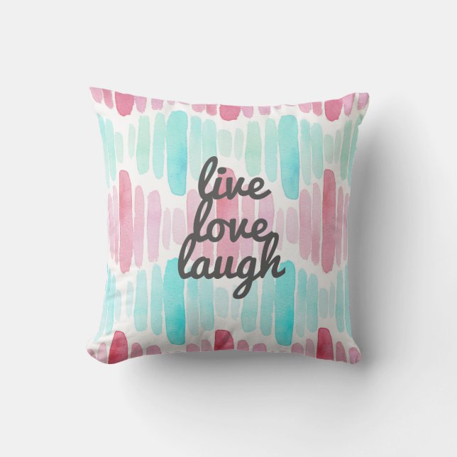 Vivre Amour Rire Aquarelle Jeter Oreiller (Recto)