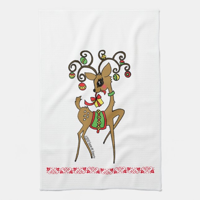 "Vixen" Cute Anime Reindeer Kitchen Towel (Vertical)
