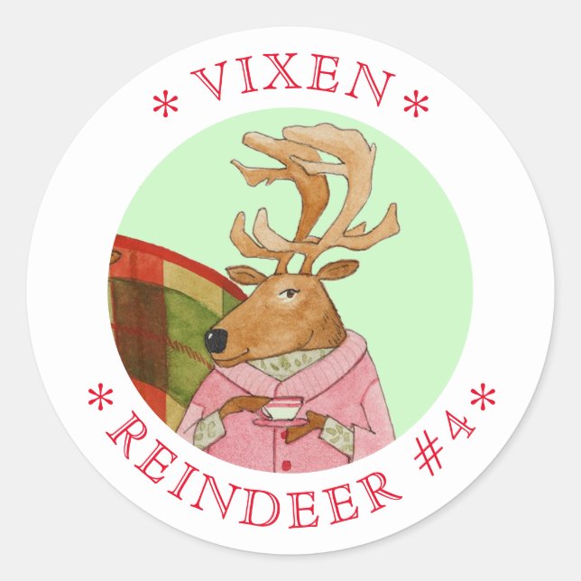 VIXEN REINDEER Large Round Stickers (Front)