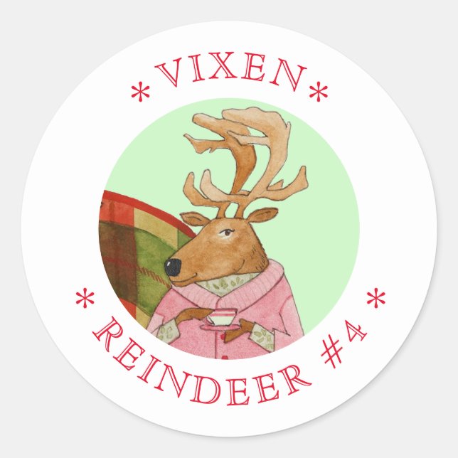 VIXEN REINDEER Small Round Stickers (Front)